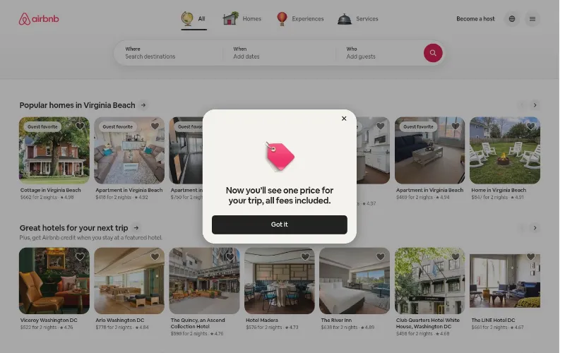 Airbnb page captured in a journey