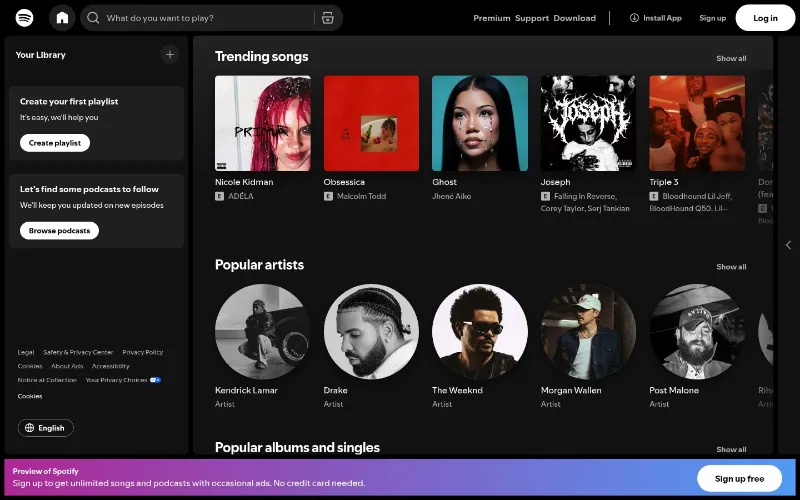Spotify page captured in a journey